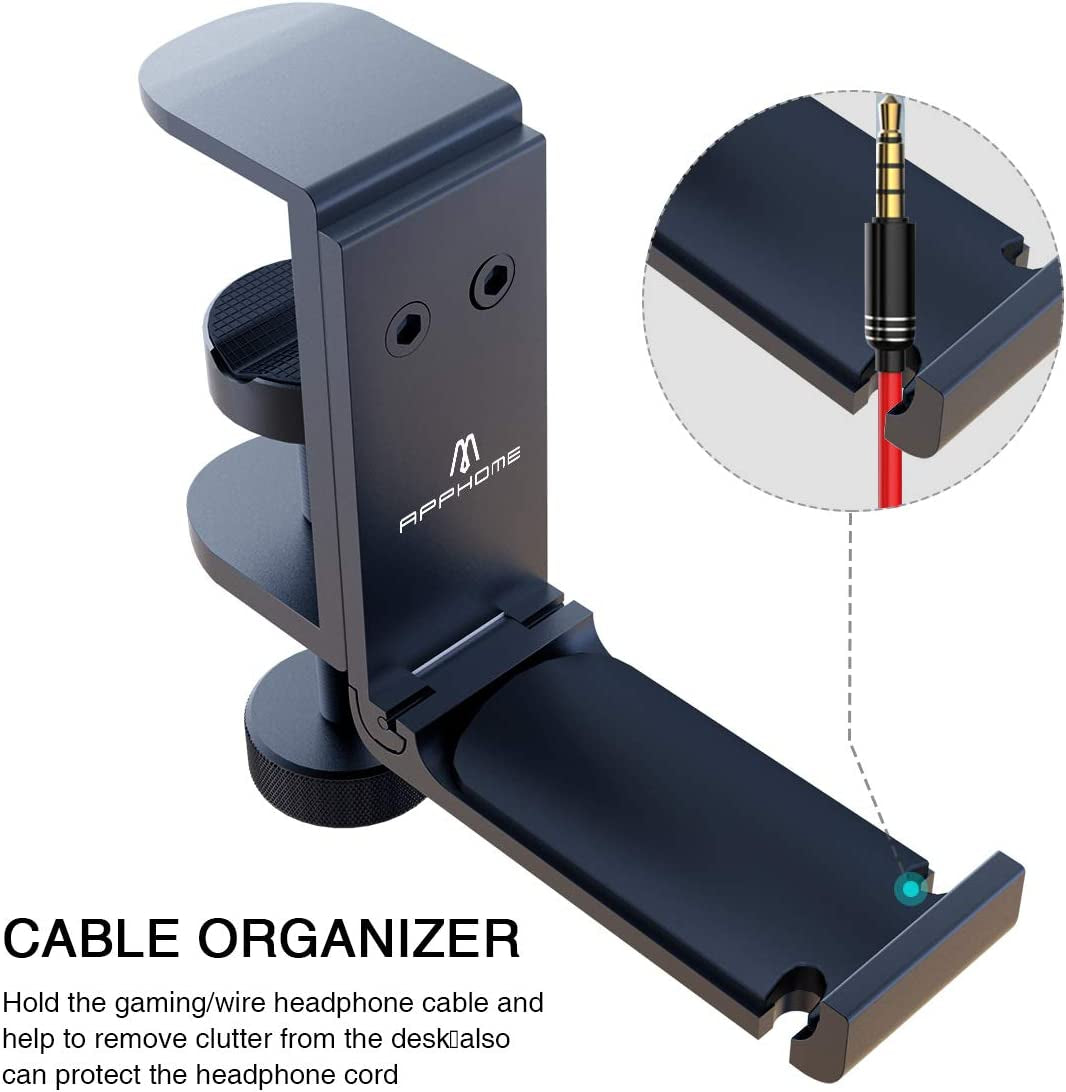 Headphone Stand Hook for Desk, Foldable under Table Headset Holder with Built-In Cable Clip Organizer, Clamp Hanger Mount for PC Gaming, Office, Backpack, Bag, Purse Hanging