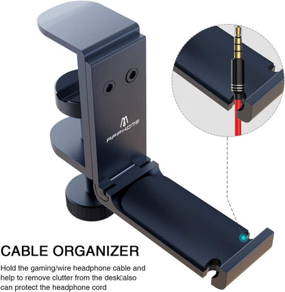 Headphone Stand Hook for Desk, Foldable under Table Headset Holder with Built-In Cable Clip Organizer, Clamp Hanger Mount for PC Gaming, Office, Backpack, Bag, Purse Hanging